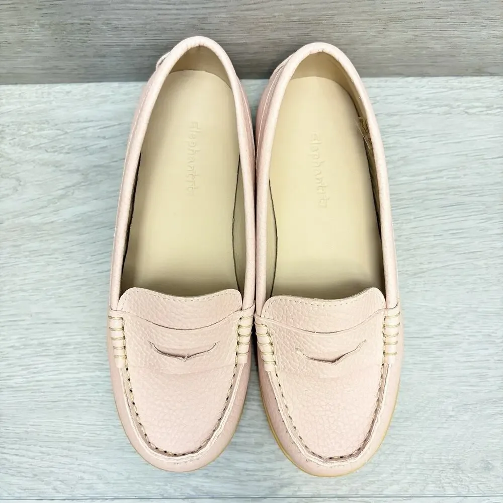Elephantito Penny Loafers Pink Leather Slip On Driving Moccasin Shoe Size 1
